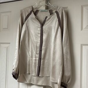 Geren Ford Silk Blouse Top Silver  Champagne Purple Minimalist Peasant Lagenlook
